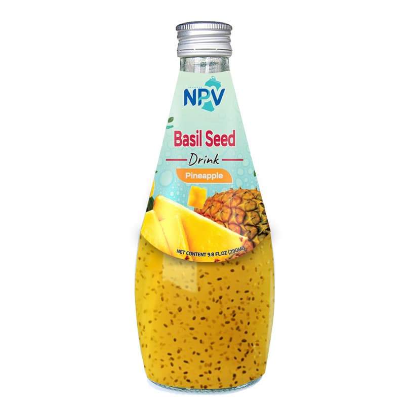 HOT TRENDING BEST QUALITY  BASID SEED DRINK WITH PINEAPPLE FLAVOR 290ML GLASS BOTTLE