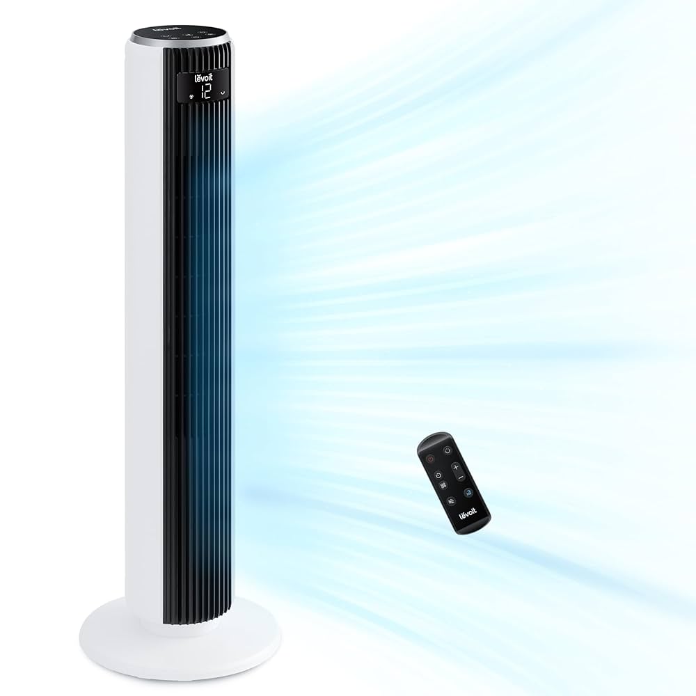 20dB ultra_quiet Tower Fan Remote Control 7_9m_s Powerful DC Motor 26W Energy LED display FANs