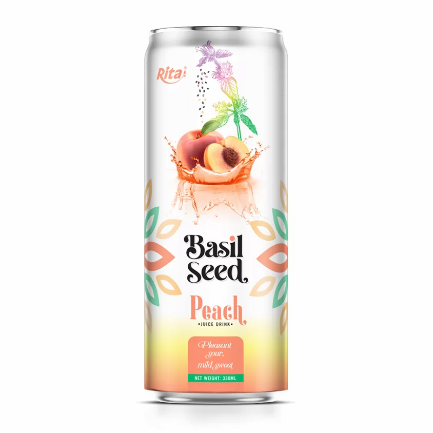 330ml Cans Basil Seed Drink With Peach Juice