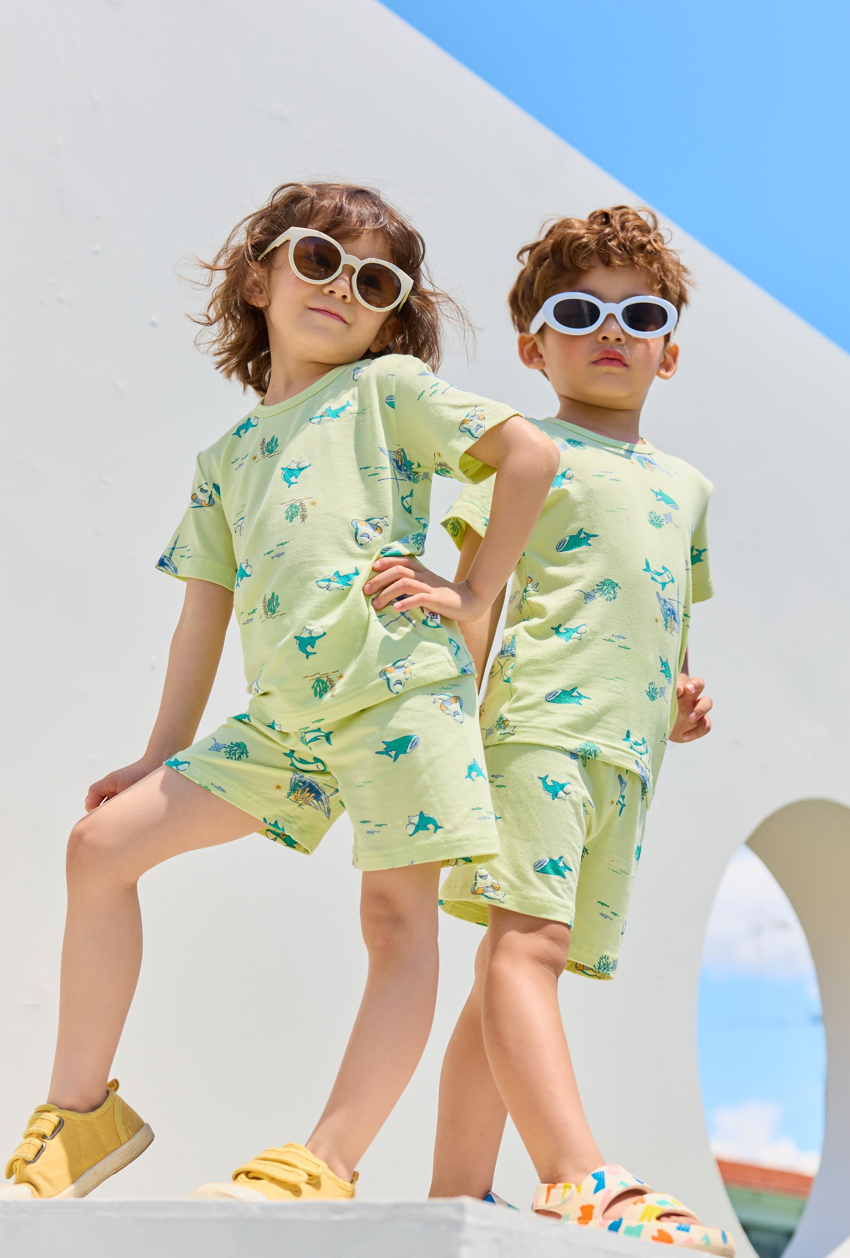 Caribbean shark_ Tencel_ Modal short Pajamas set_ Green