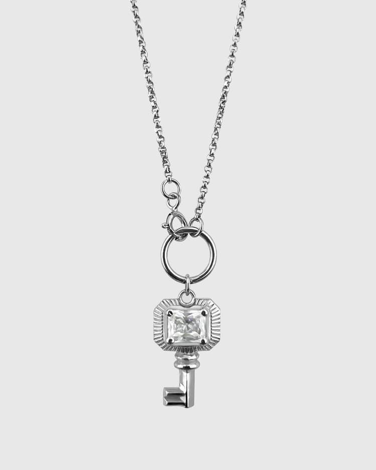 Square Gemstone Key Necklace_ Clear