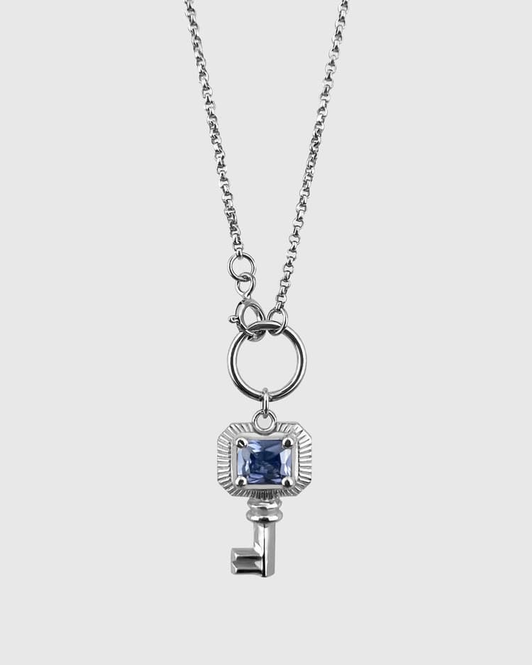 Square Gemstone Key Necklace_ Deep Blue