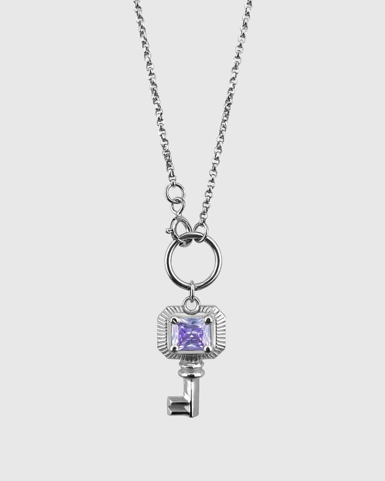 Square Gemstone Key Necklace_ Lavender