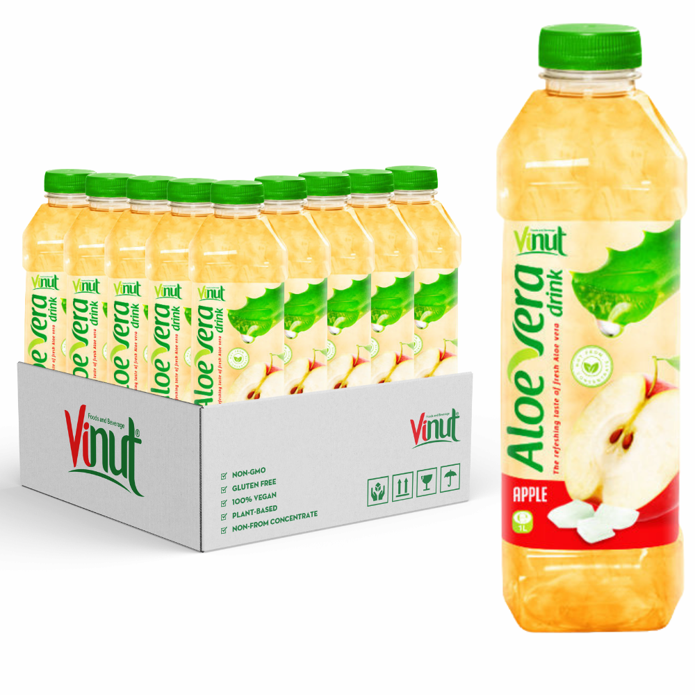 Wholesale Soft Drink _ 100_ Pure Aloe Vera Apple Juice _ 1 Litter Water Bottle _ 24_Packs