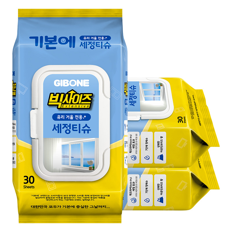 GIBONE Big Size Glass and Mirror Cleaning Wet Wipes_ Flip_Top Packs_ 3 Packs of 30_90 Total Wipes_