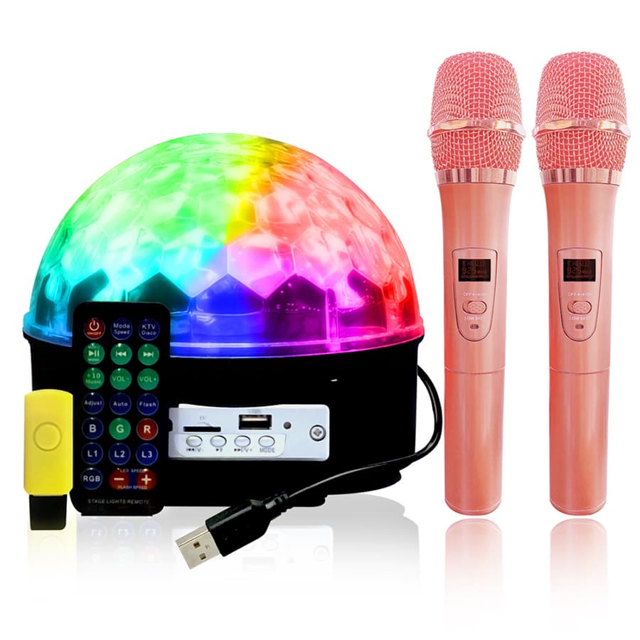 2 Wireless Karaoke Microphone_ LED DiscoBall DJ light