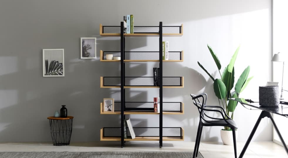 Modern furniture bookcase W1200 5 Tier back mesh bookshelf