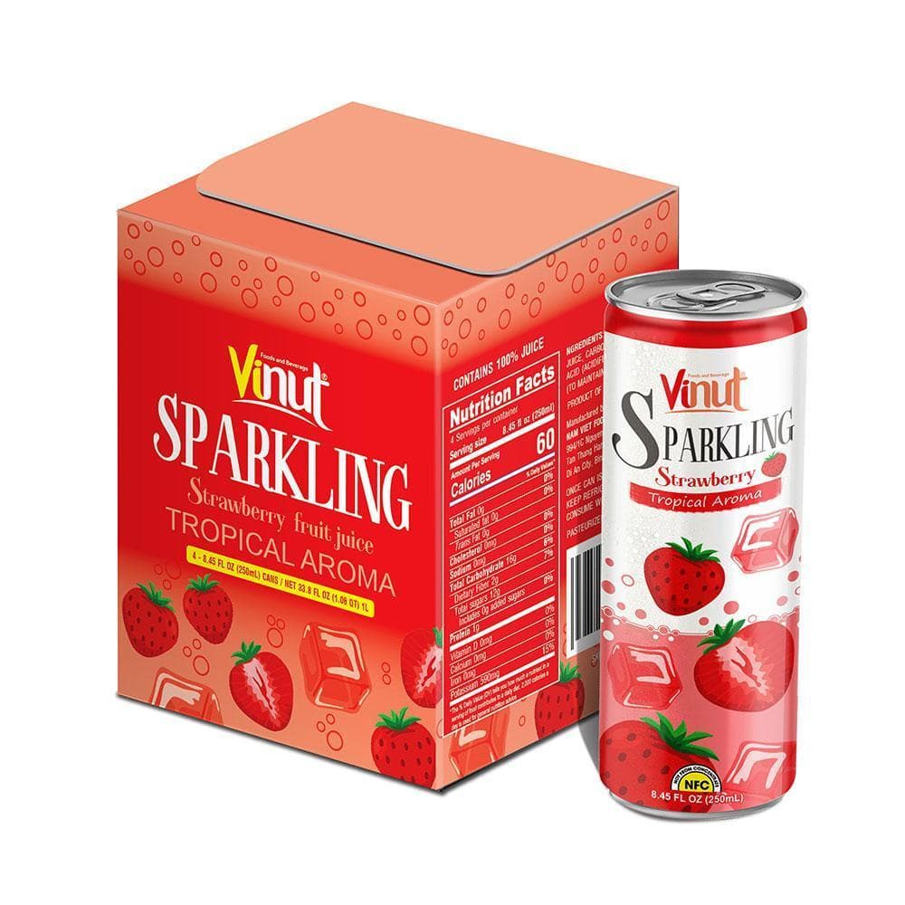 Box 4 cans 8_45 fl oz VINUT Tropical Aroma Strawberry Sparkling water