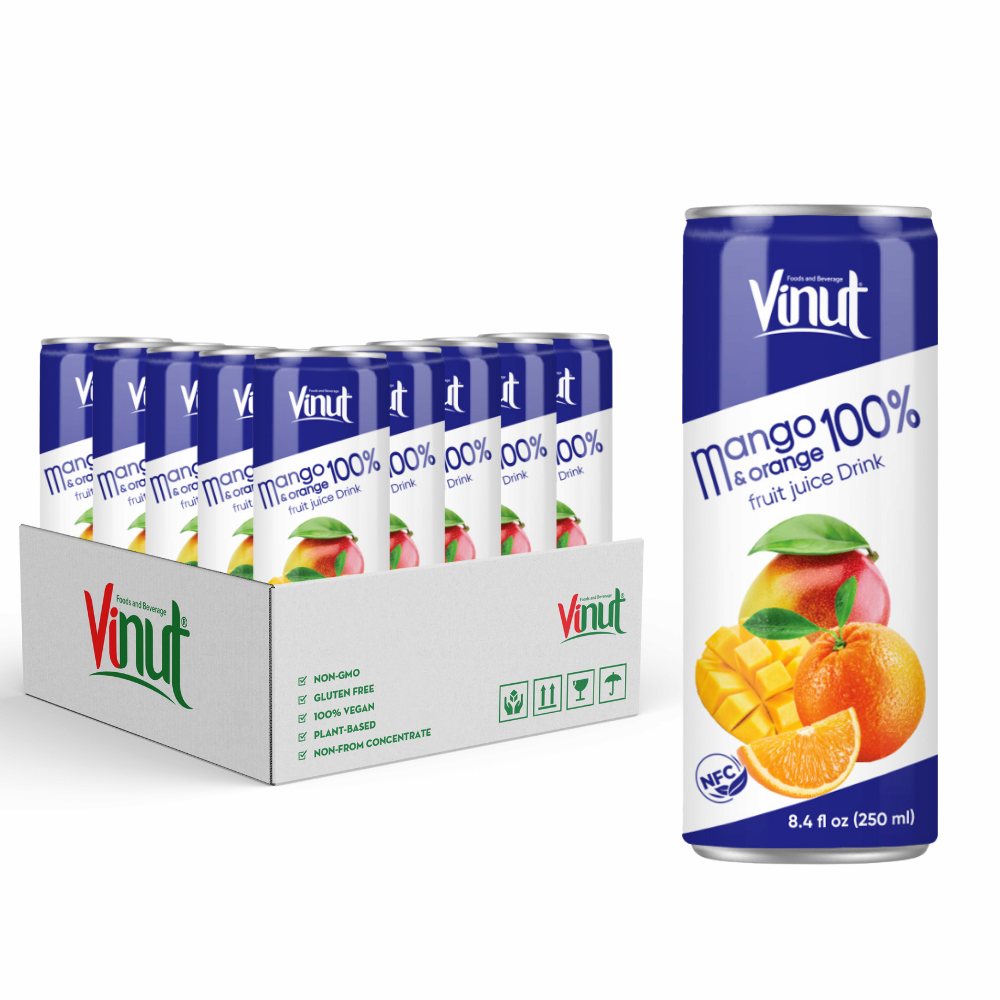 Free Sample _ 250ml Mango _ Orange Fruit Juice Water Canned Drink 100_ Natural _ Private Label