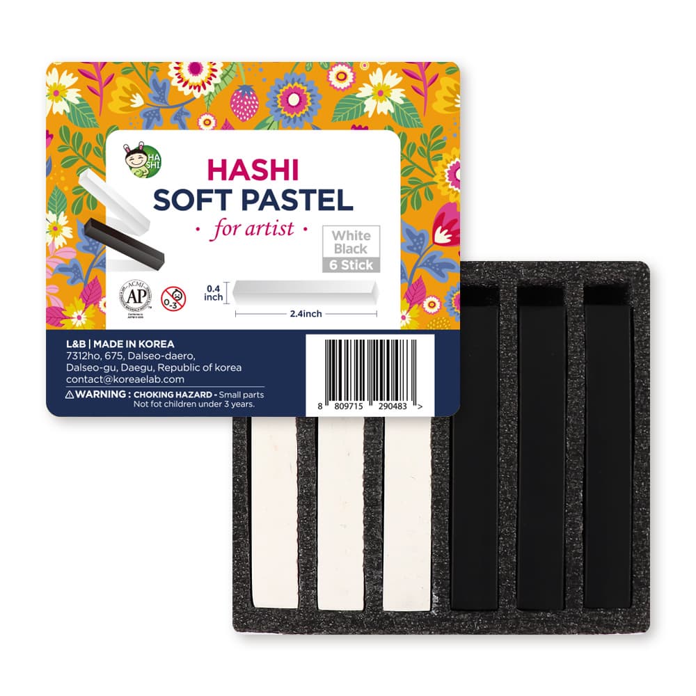 HASHI Soft Long Pastels _White_Black 6 Sticks_