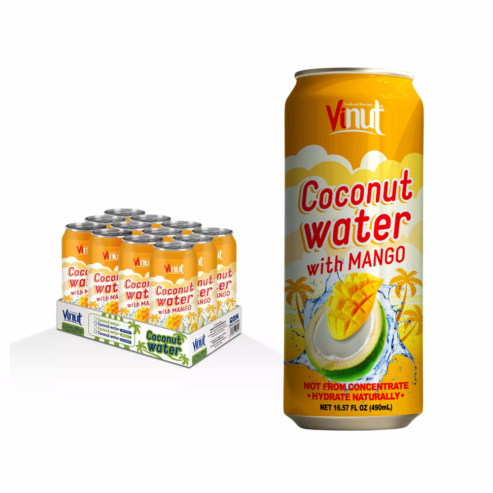 Free Sample _ 490ml Pure Coconut Water Mango With Pulp Can Drink _ Private Label OEM