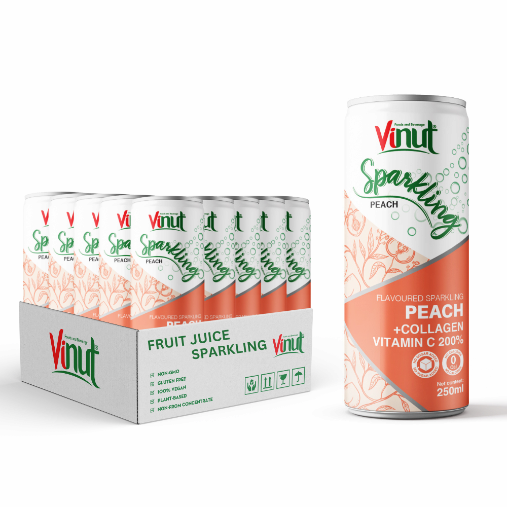 Free Sample _ 250ml Peach Fruit Juice Sparkling Water _ Wholesale Soft Drink Vietnam_Private Label