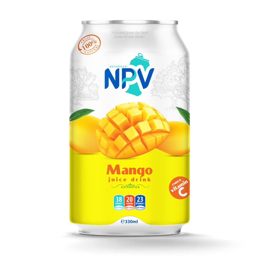 OEM ODM SMALL MOQ 330ML ALU CAN MANGO JUICE DRINK WITH COMPANY PRICE AND BEST QUALITY