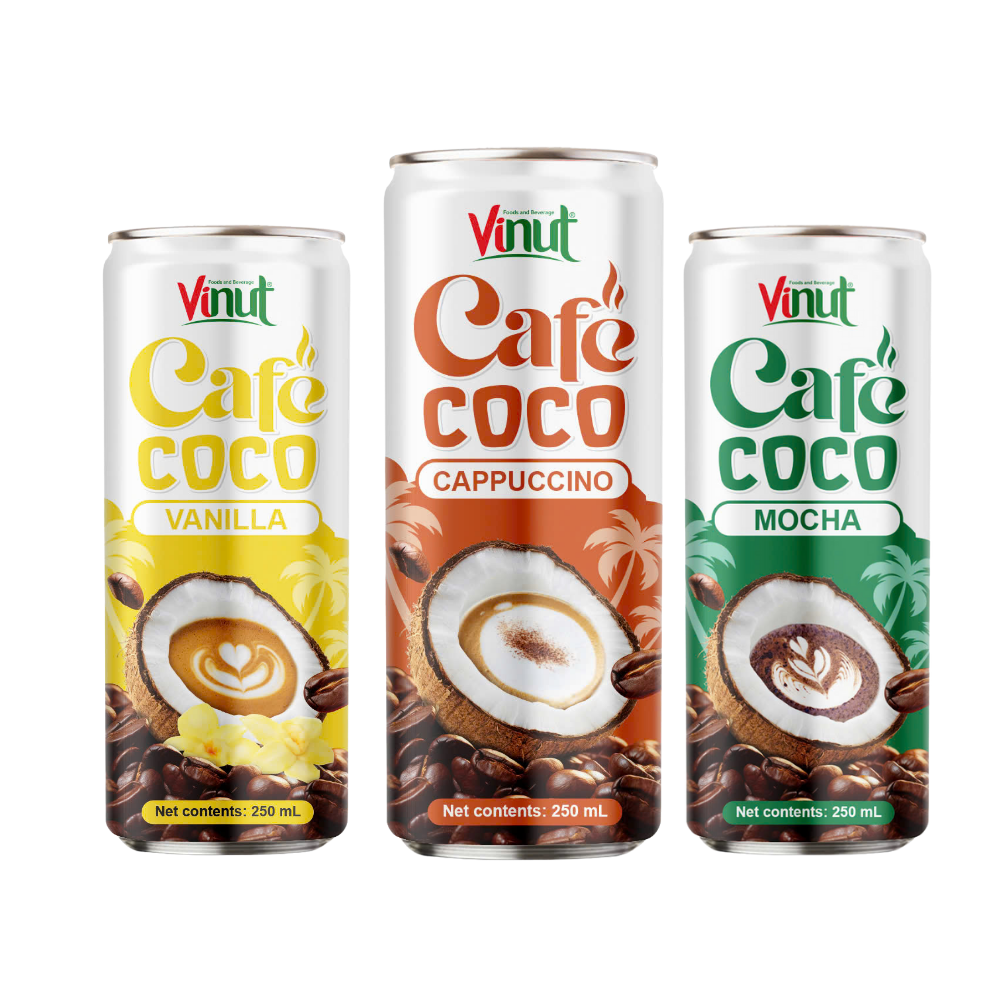 Rich Coconut Milk Coffee Drink_ Vanilla_ Cappuccino_ Mocha _250ml_ 24Cans_Pack__ Wholesale Beverage