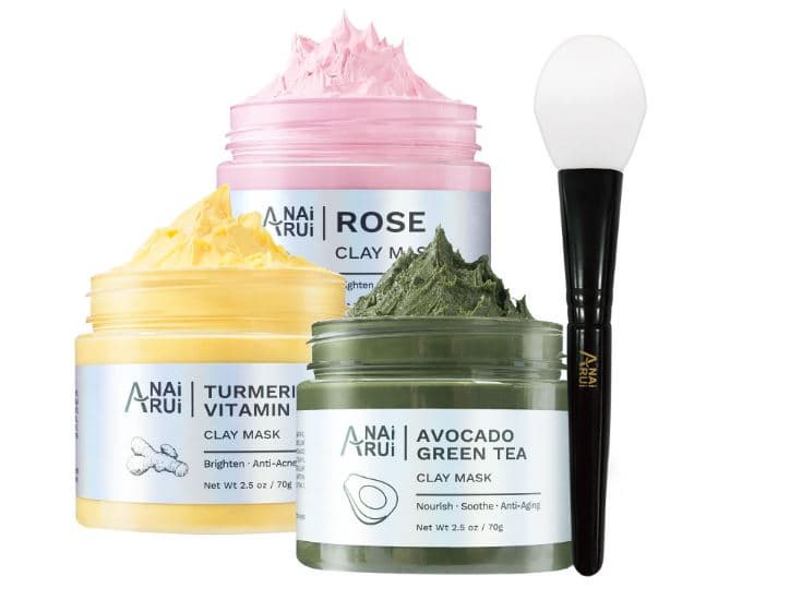 ANAI RUI Turmeric Vitamin C Clay Mask _Rose Facial Mask _Avocado Green Tea Mud Mask