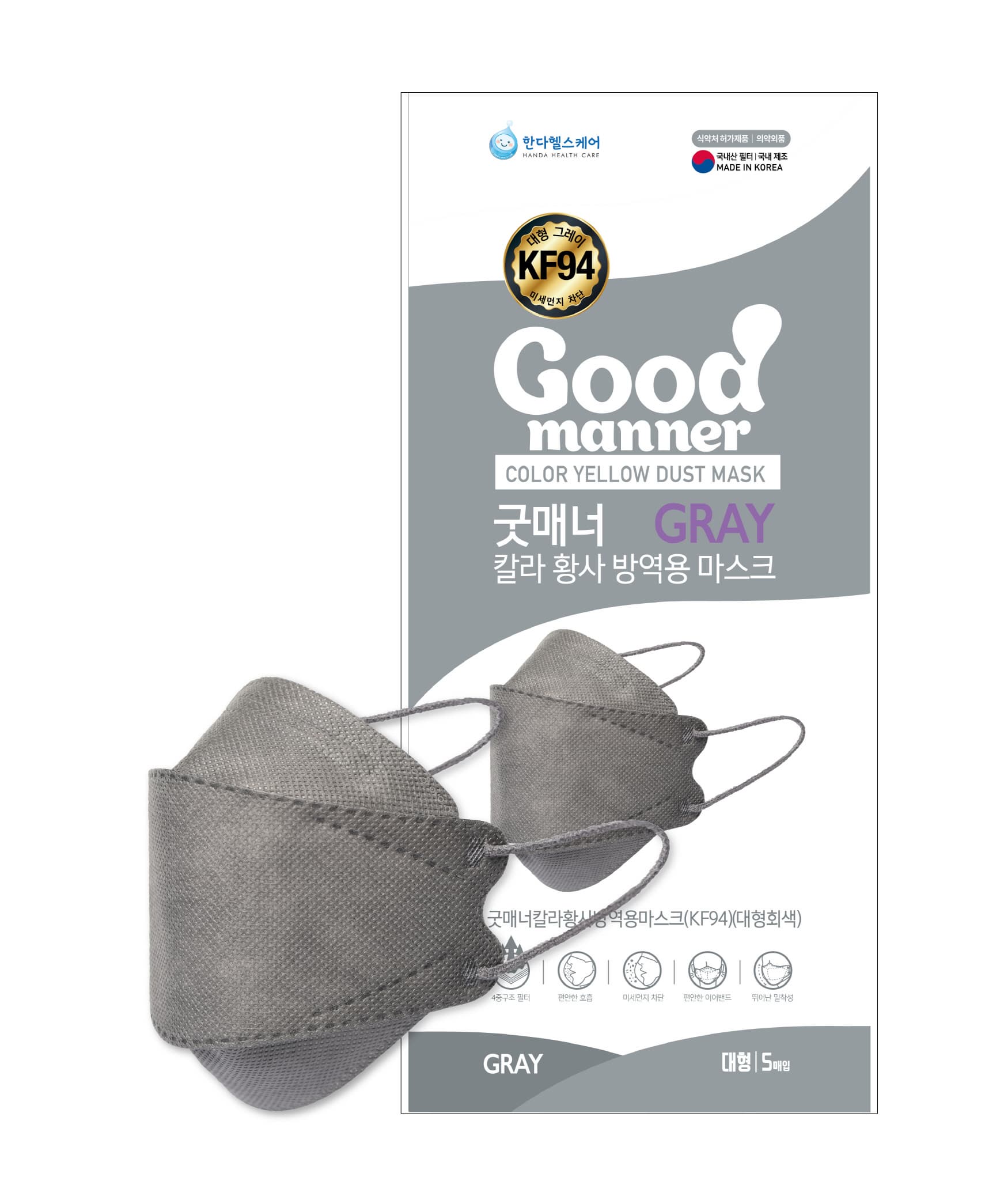 Good Manner Color Mask KF94 Grey Large