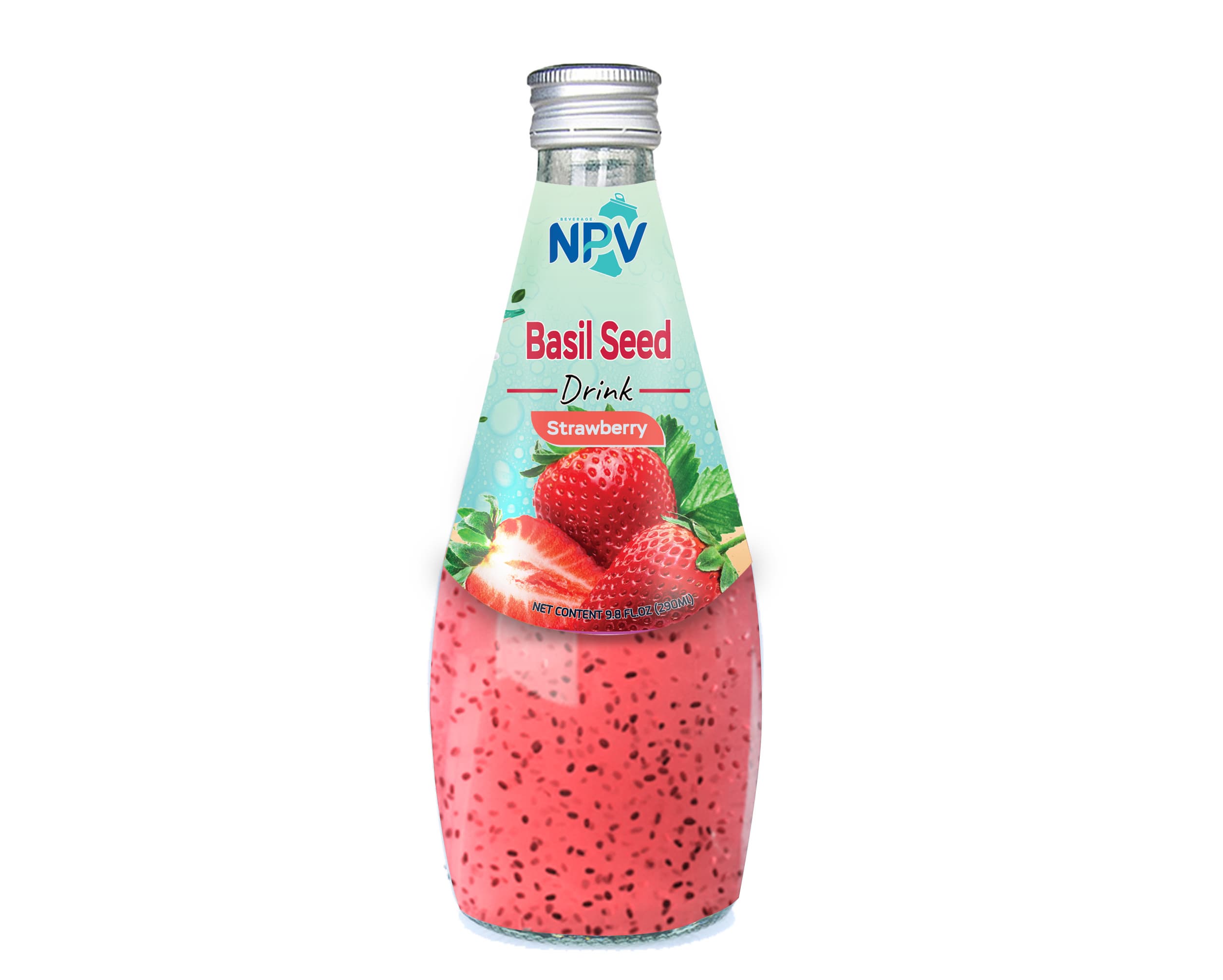 CUSTOM LABEL BEST QUALITY BASIL SEED DRINK WITH LYCHEE FLAVOR 290ML GLASS BOTTLE