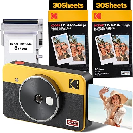 KODAK Mini Shot 2 Retro  _2_1x3_4 inches_ Initial 8 Sheets _ 60 Sheets Bundle_ White