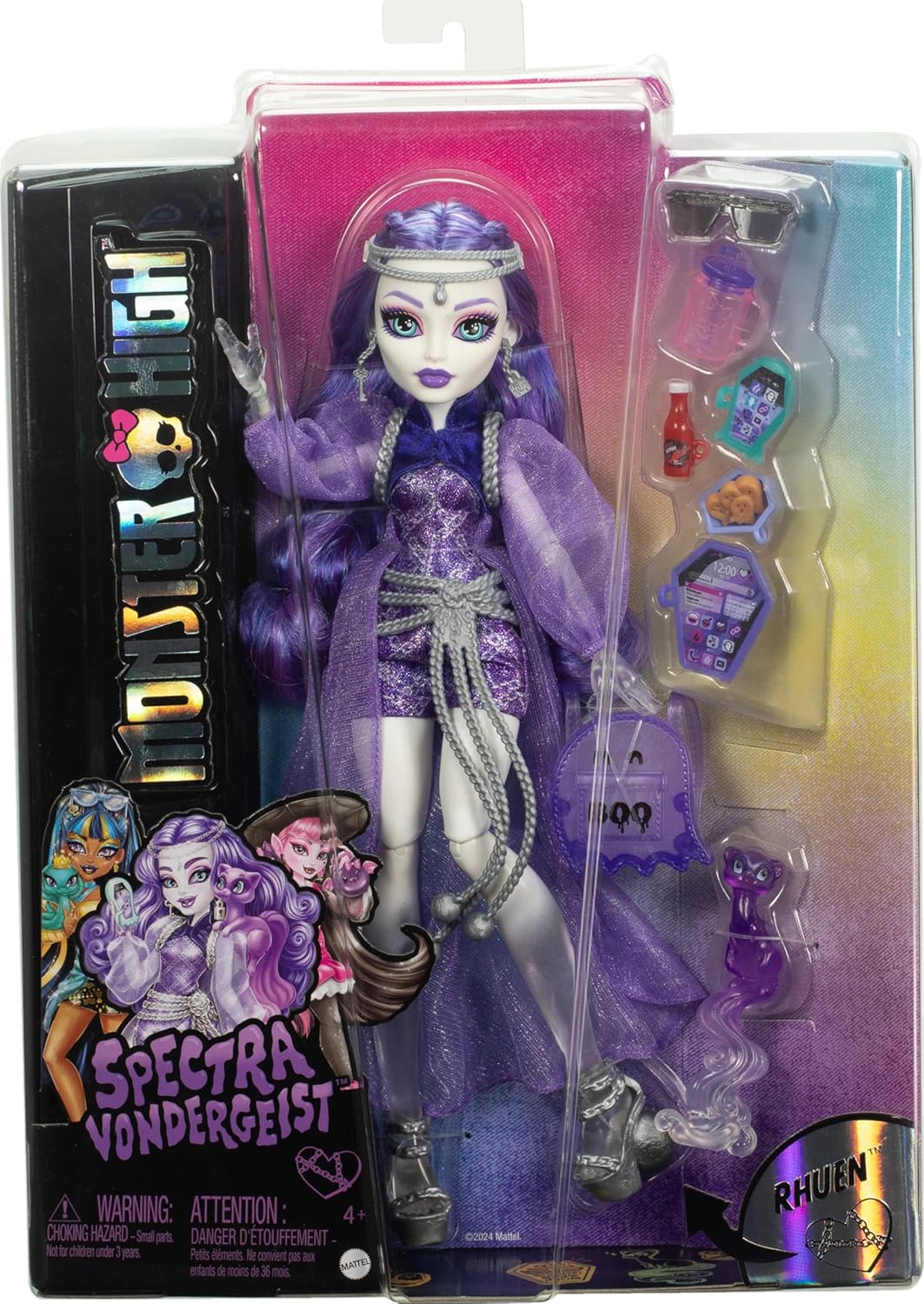 Monster High Spectra Vondergeist Doll with Pet Ferret Rhuen and Accessories like Backpack_ Tablet_