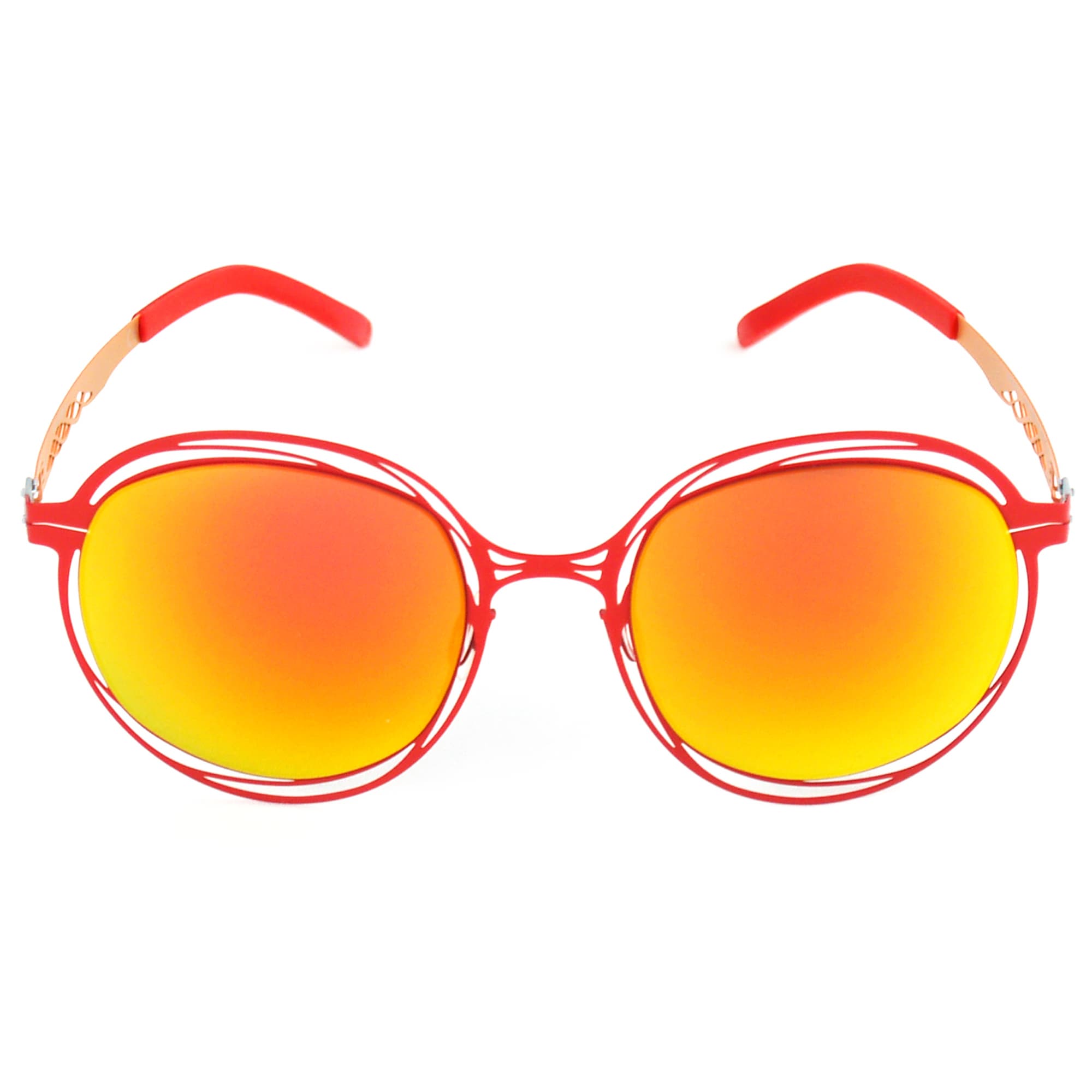 Red  Round  Thin Stainless Steel  Frame Sunglasses