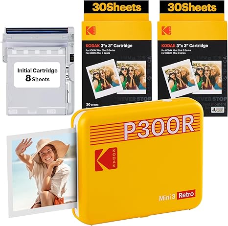 KODAK Mini 3 Retro _3x3 inches_ Initial 8 Sheets _ 60 Sheets Bundle