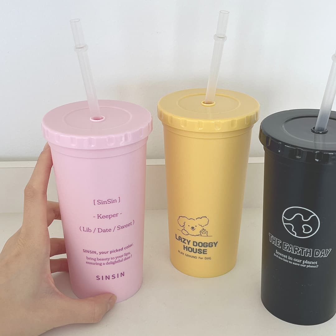 Reusable Cup with Straw and Lid 600ml _ 4 colors BPA FREE MADE IN KOREA