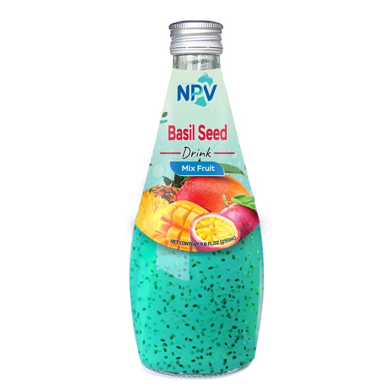 PRIVATE LABEL BEVERAGE BASIL SEED DRRINK WITH MIXED FRUIT JUICE 290ML GLASS BOTTLE