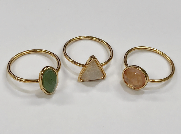 brass stacking rings with semi precious