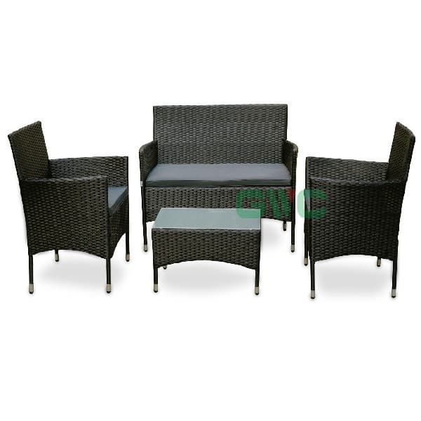Black PE Rattan Wicker Furniture Set_4_pcs Patio Wicker Sofa