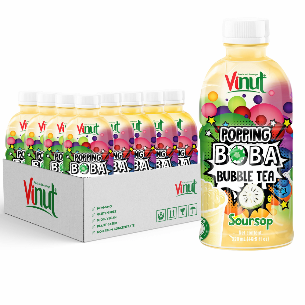 Manufacture Beverage Vietnam _ 320ml Soursop Juice Tea Bottle Drink w Popping Boba Ingredient