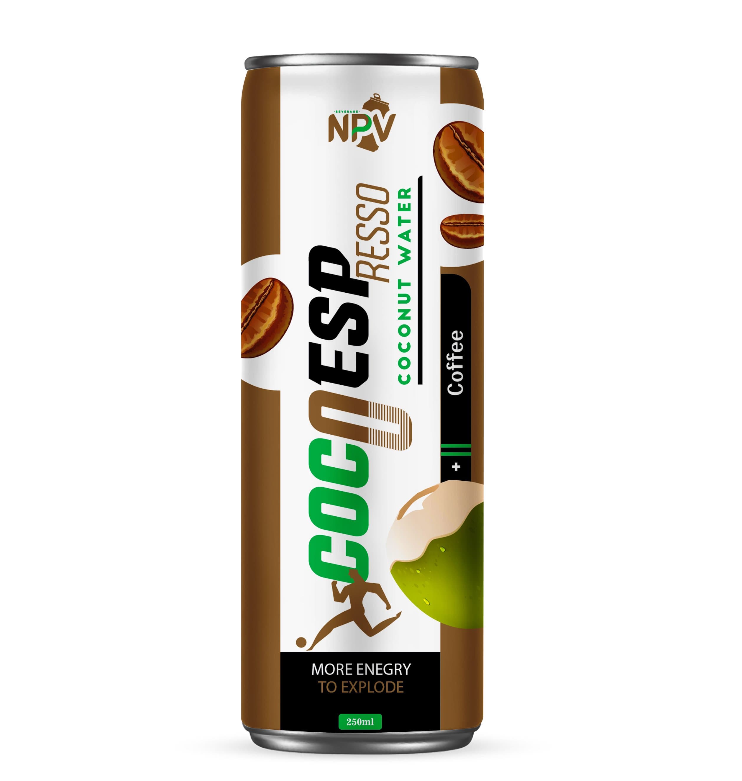 SUPPLIER PRIVATE LABEL WITH LOW MOQ COCONUT WATER WITH COFFEE FLAVOR 250ML ALU CAN