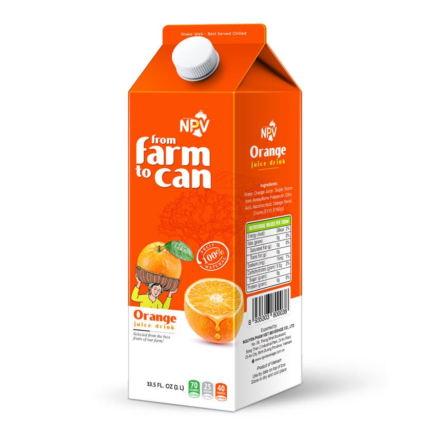 NPV ORANGE JUICE DRINK 1000ML PAPER BOX PRIVATE LABEL WITH LOW MOQ