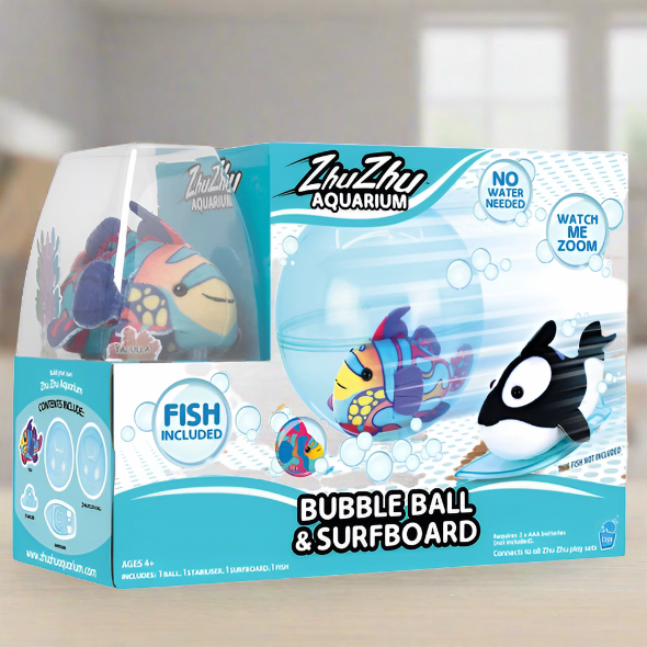 Zhu Zhu Aquarium Bubble Ball _ Surfboard Starter Playset With Fish