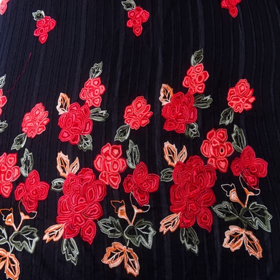 red rose velvet embroidery lace fabric for wedding dress