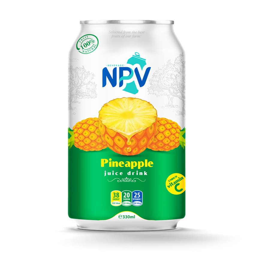 CUSTOM LABEL VIETNAMESE BEVERAGE PINEAPPLE JUICE DRINK 330ML ALU CAN WITH SMALL MOQ
