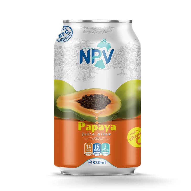 PRIVATE LABEL NPV BRAND 330ML ALU CAN PAPAYA JUICE DRINK WITH SMALL MOQ AND COPANY PRICE