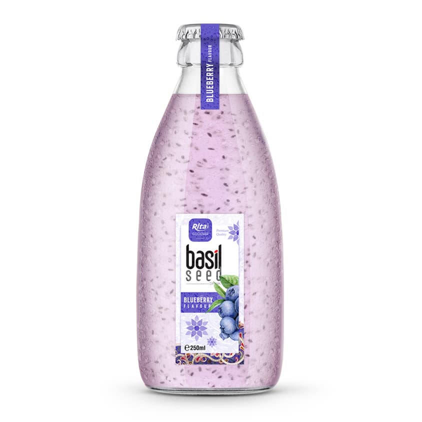 BLUEBERRY FLAVOR BASIL SEED DRINK 250ML GLASS BOTTLE