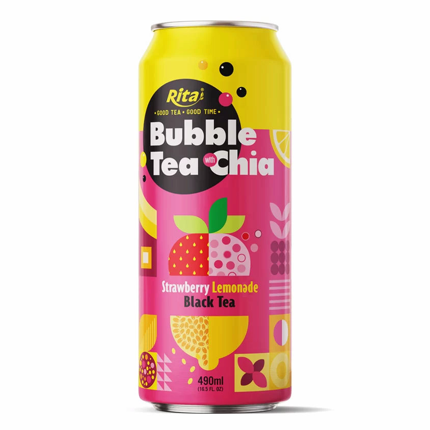 Bubble Tea With Chia Strawberry And Lemonade