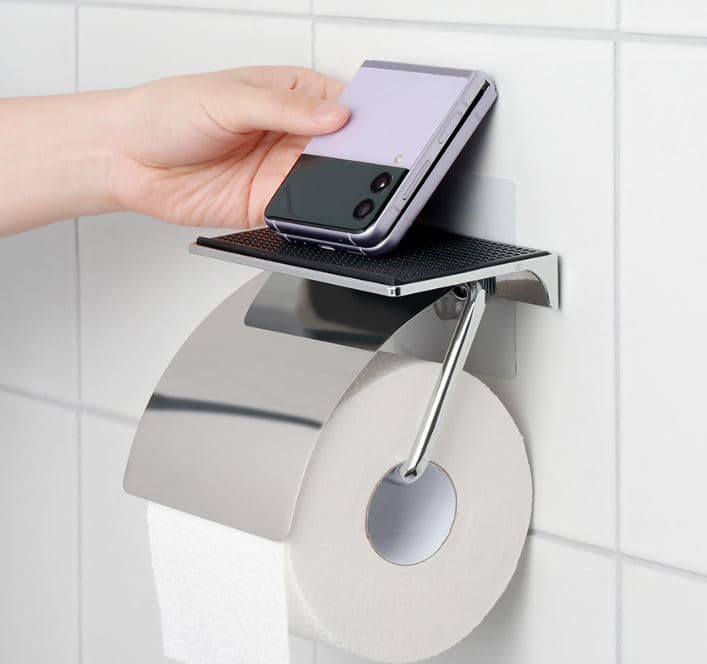 Smart Adhesive No drilling bathroom Tower holder with phone shelf