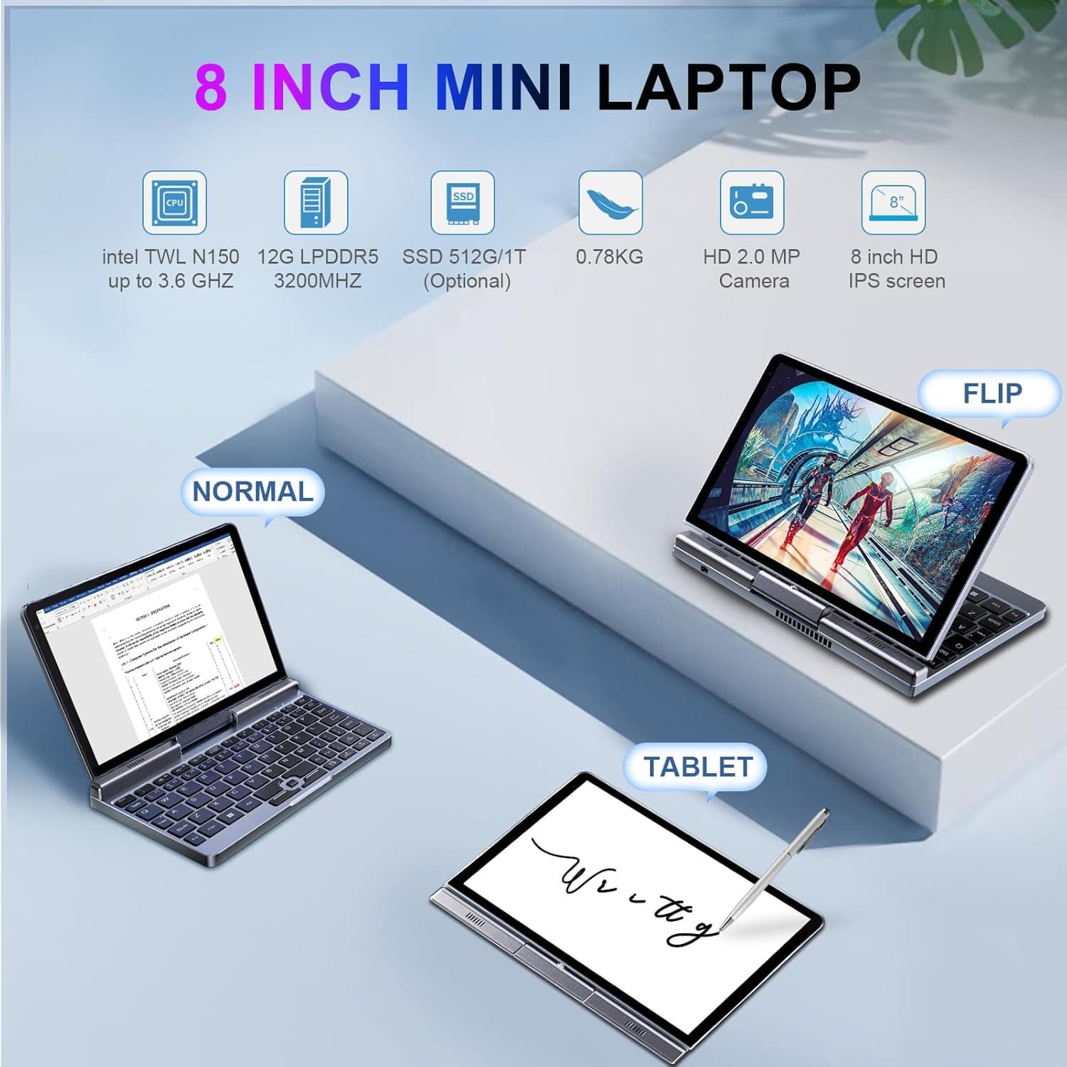 KOOSMILE Mini Laptop, Small Laptop Win11 Pro 8 inch HD Touch Screen ...