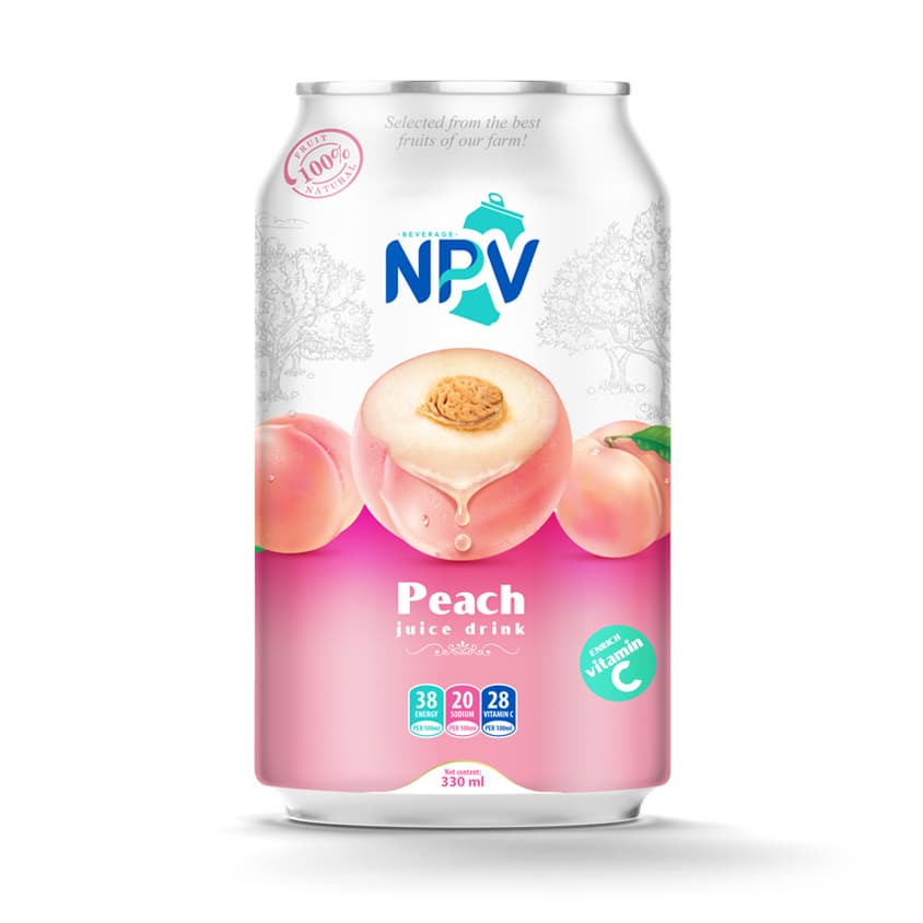 OEM_ ODM SERVICE  BEST QUALITY 330ML SHORT CAN PEACH  JUICE DRINK FROM VIETNAMESE BEVERAGE COMPANY