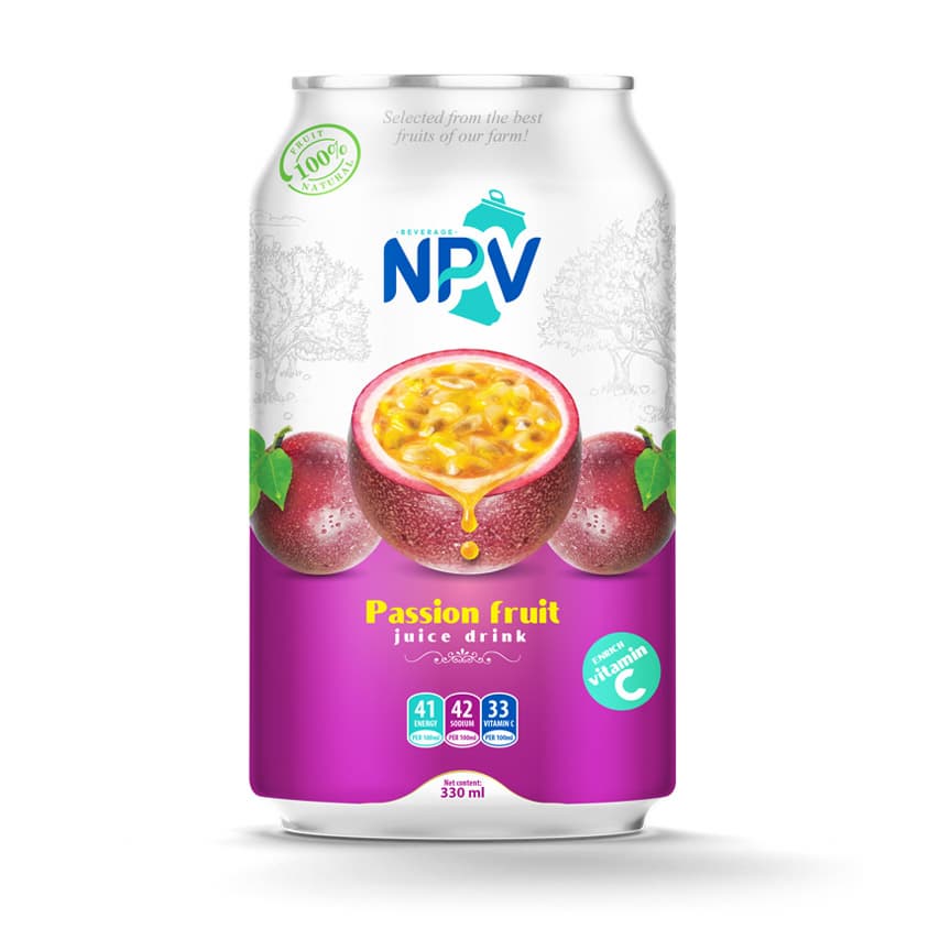 CUSTOM LABEL BEST QUALITY 330ML SHORT CAN PASSION FRUIT JUICE DRINK FROM VIETNAM BEVERAGE COMPANY