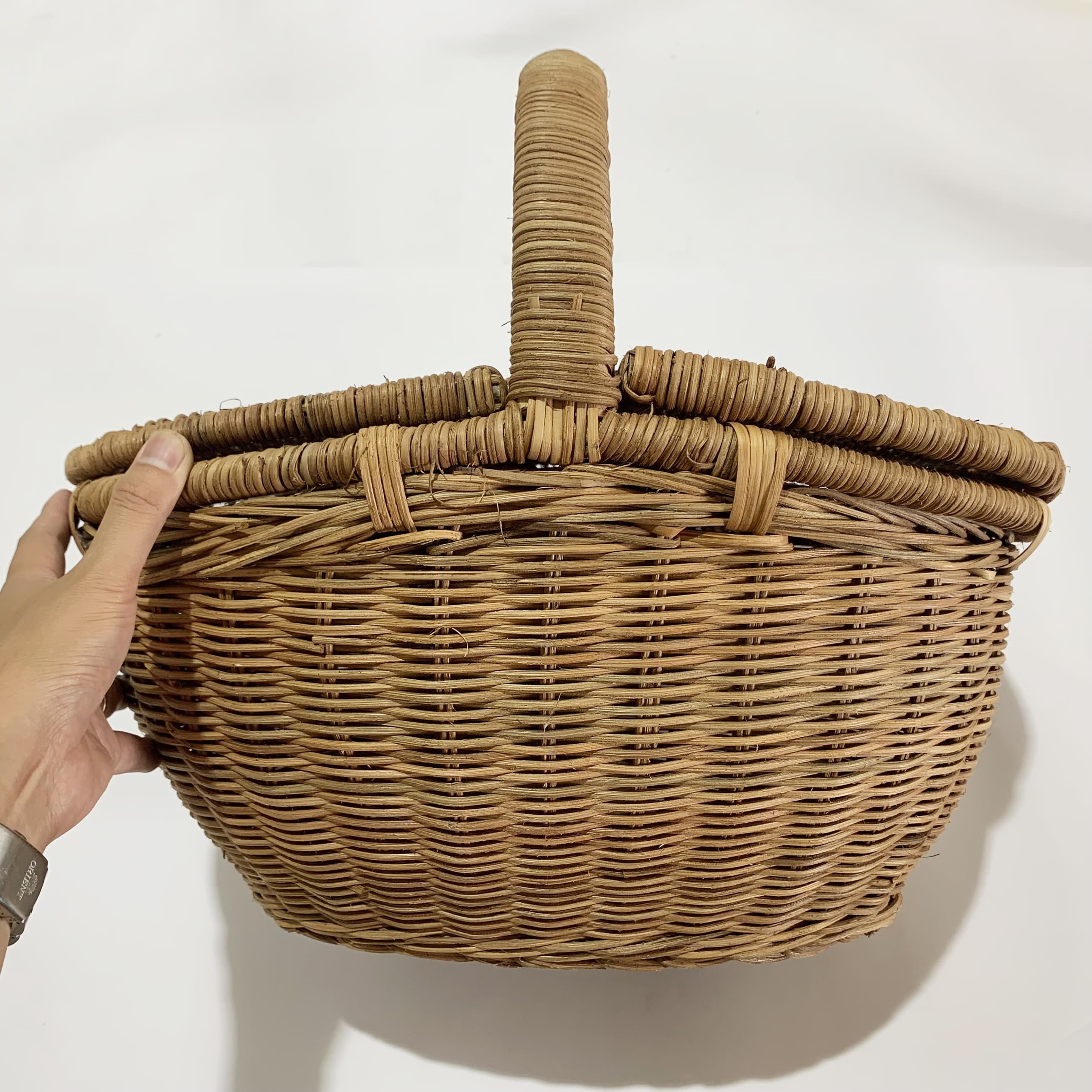 Wicker Buff Rattan Woven Picnic Basket with Lids and Handles Manufactured in Vietnam