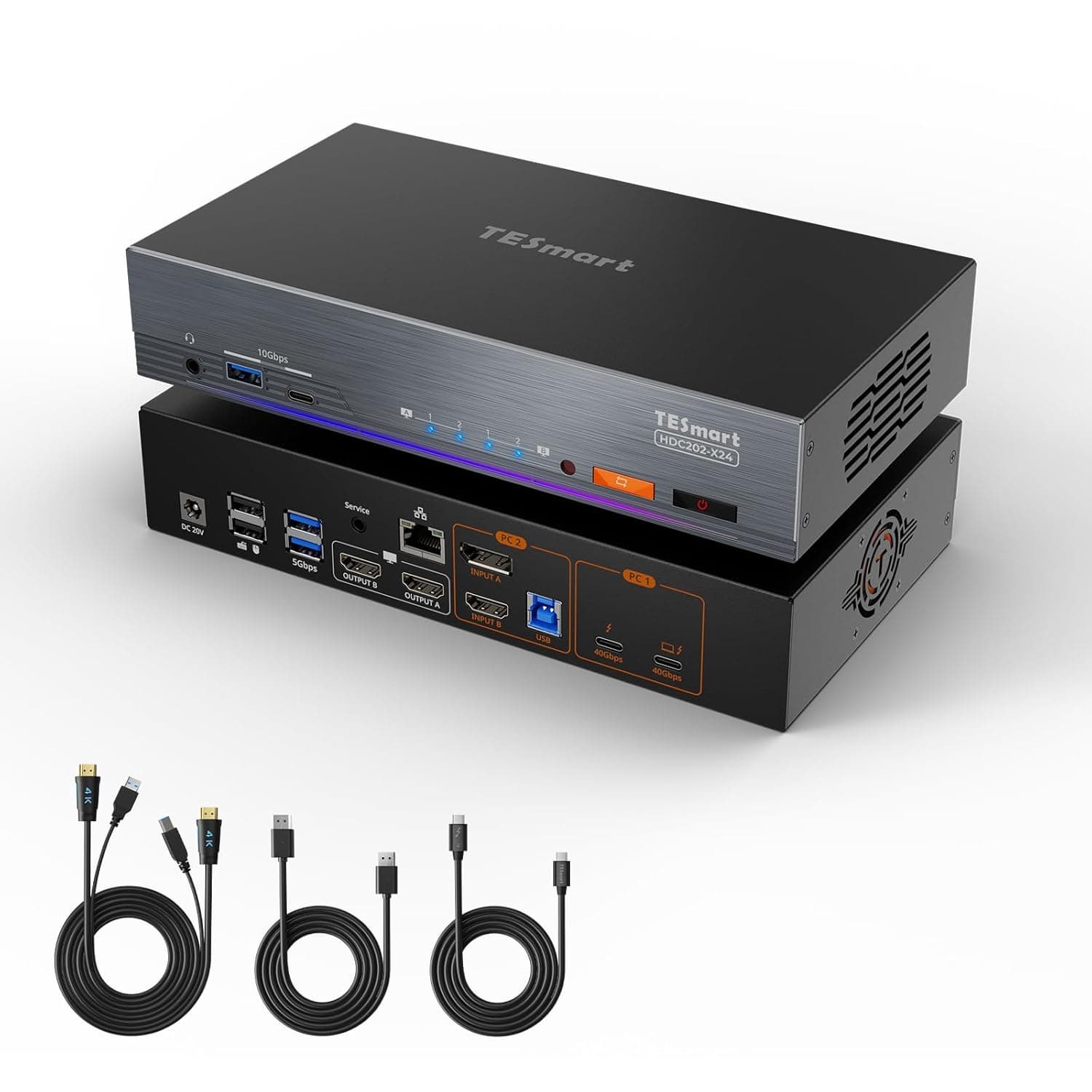 TESmart Thunderbolt 4 KVM Switch 2 Computers Dual Monitor 4K_60Hz TB4 USB C Gigabit Network EDID