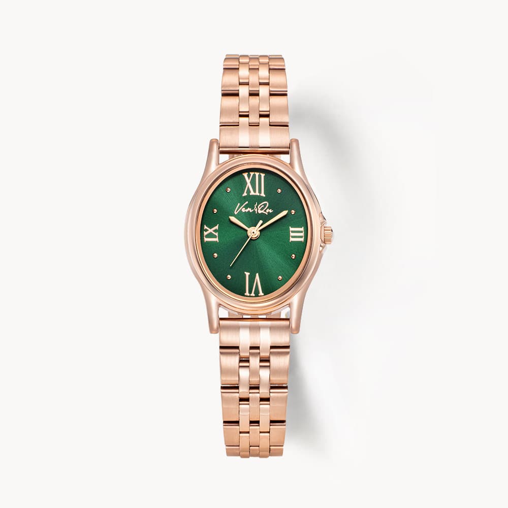 Gem_Rosegold_Emerald Metal Watch