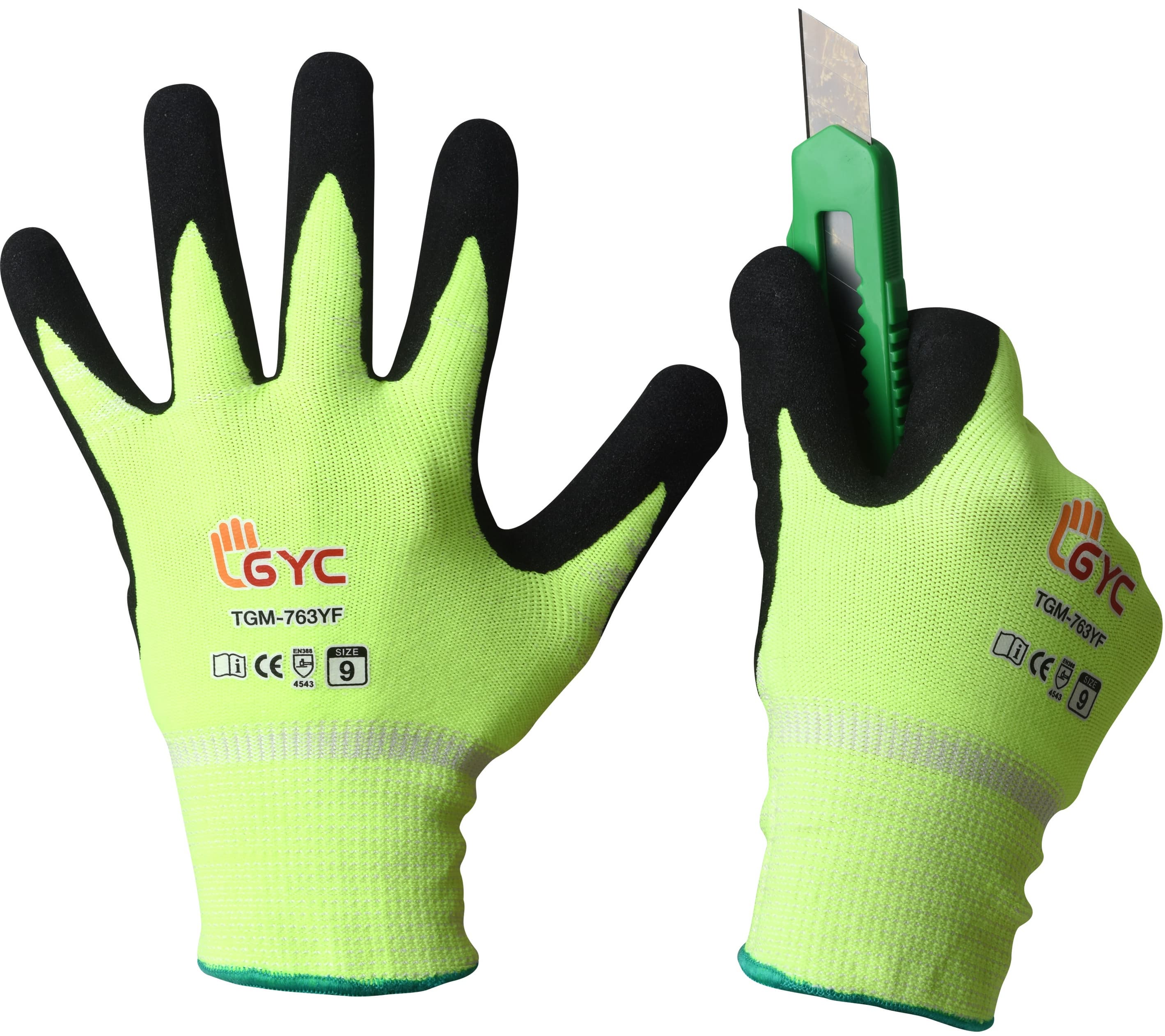 TGM_763YF _ Cut Resistant Gloves _ Level 5 Cut Protection Dbl_ Layered Nitrile Micro finish
