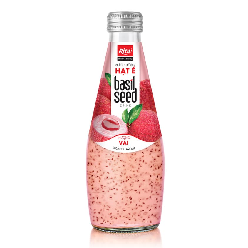 OEM 290ml Glass Bottle Basil Seed Drink With Lychee Flavor