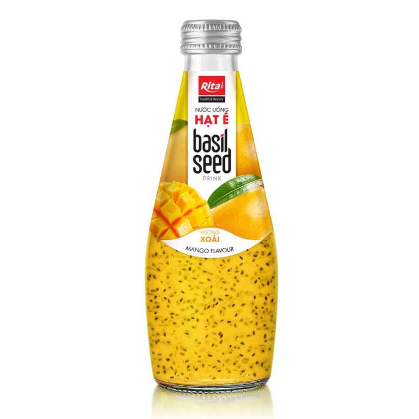 High Quality 290ml Glass Bottle Basil Seed Drink With Mango Flavor