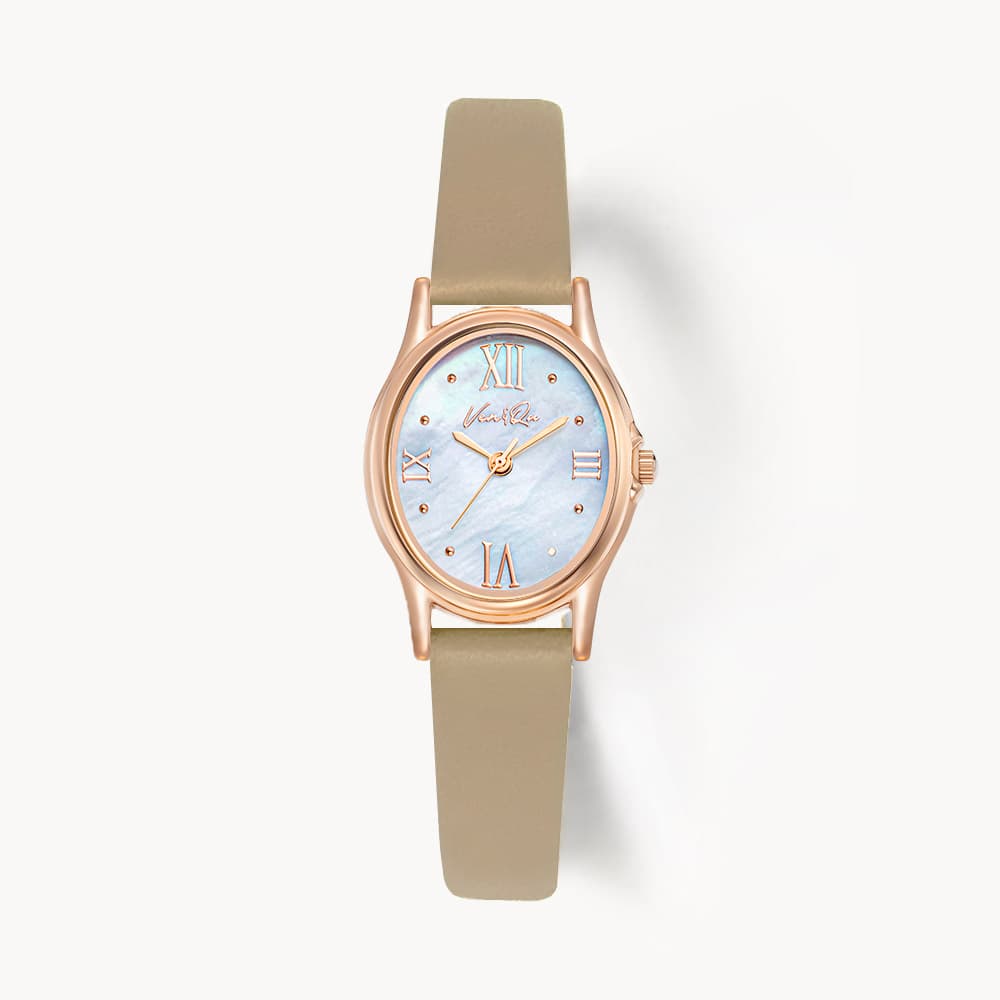 Gem_Rosegold_Opal Beige Leather Watch