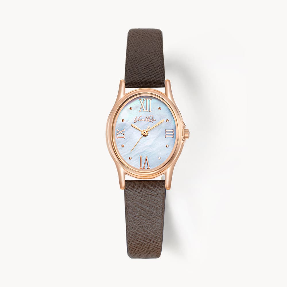 Gem_Rosegold_Opal Espresso Saffiano Leather Watch